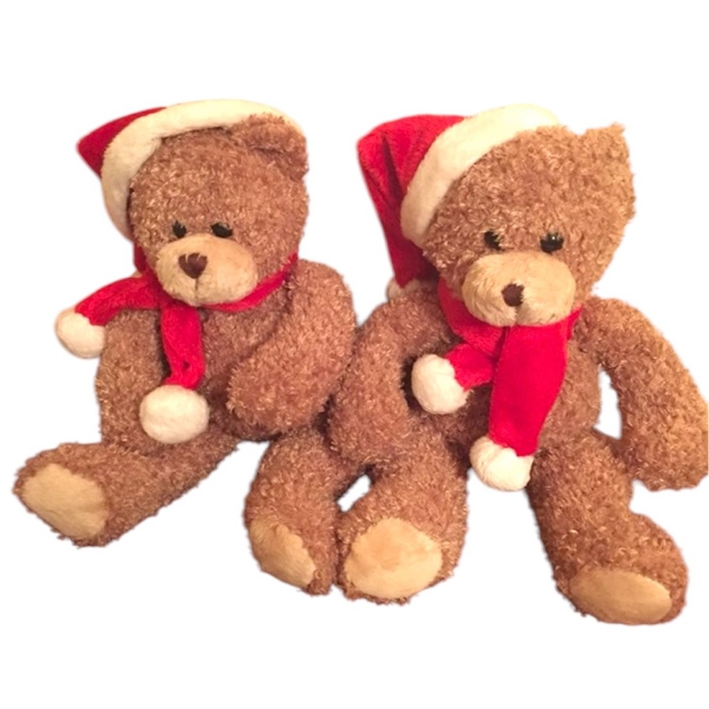 Twin Christmas Bears with Santa Hat & Scarf